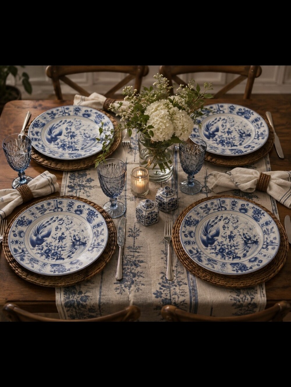 Vintage Blue & White Heron Plate – Asian Chinoiserie Willow Dynasty Style (1990s